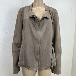 Miilla Women Jacket Faux Suede Tan  Asymetrical Double Zip Moto Jacket L Neutral